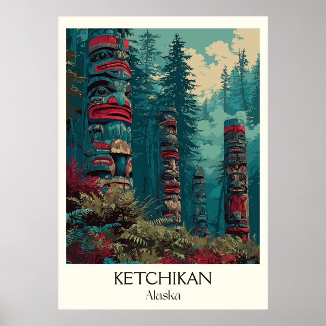 Póster Tótems del bosque de Ketchikan Alaska (Frente)