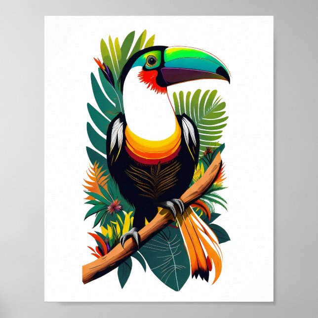 Póster Toucan sentado en una rama en la jungla (Frente)