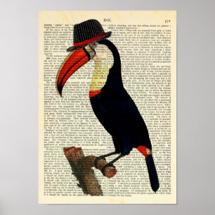 Póster Toucan usando un Gorra, Trilby, Ilustracion vintag
