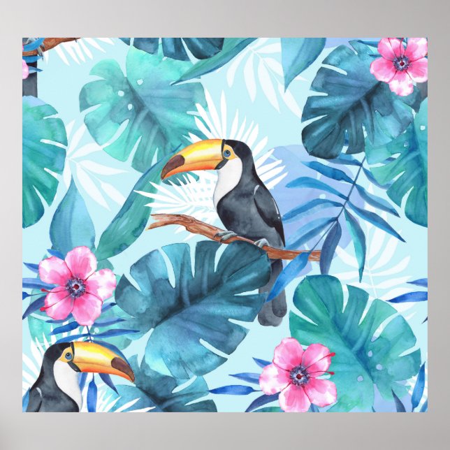 Póster Toucanes acuarelas: sin foco tropical (Frente)