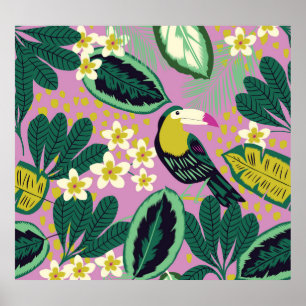 Póster Toucanes tropicales: Patrón de flores
