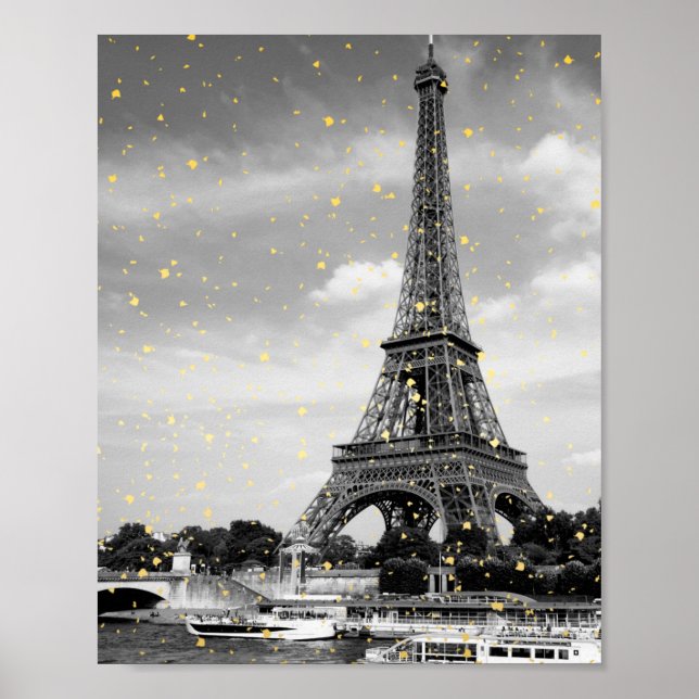 Póster Tour Eiffel, Francia - Negro/ Faux Gold Sprinkle (Frente)
