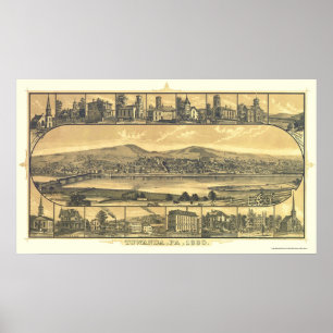 Póster Towanda, mapa panorámico del PA - 1880