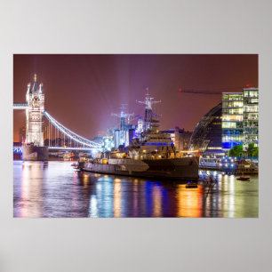 Póster Tower Bridge Barco de Guerra Histórico Londres