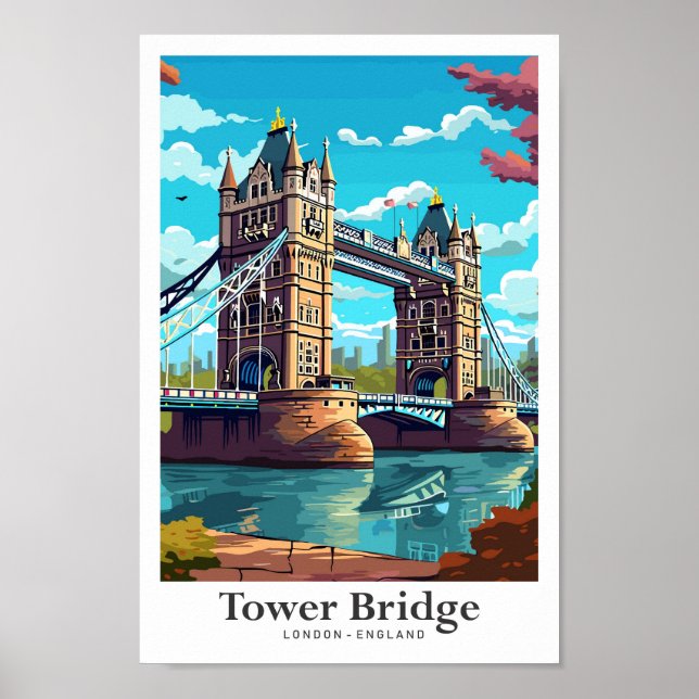 Póster Tower Bridge London Inglaterra Ilustracion de viaj (Frente)