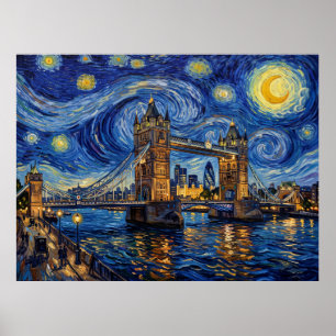 Póster Tower Bridge Londres Bajo Noche Estrellada