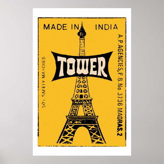 Póster TOWER (cubierta de caja de cerillas de cosecha ind (Frente)