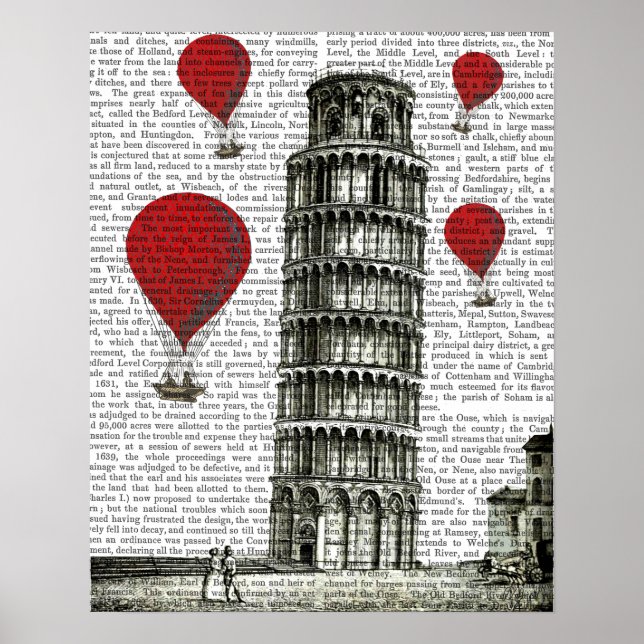 Póster Tower of Pisa and Red Hot Air Balloons (Frente)