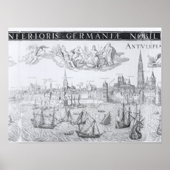 Póster Town Plan of Antwerp, 1549 (Frente)