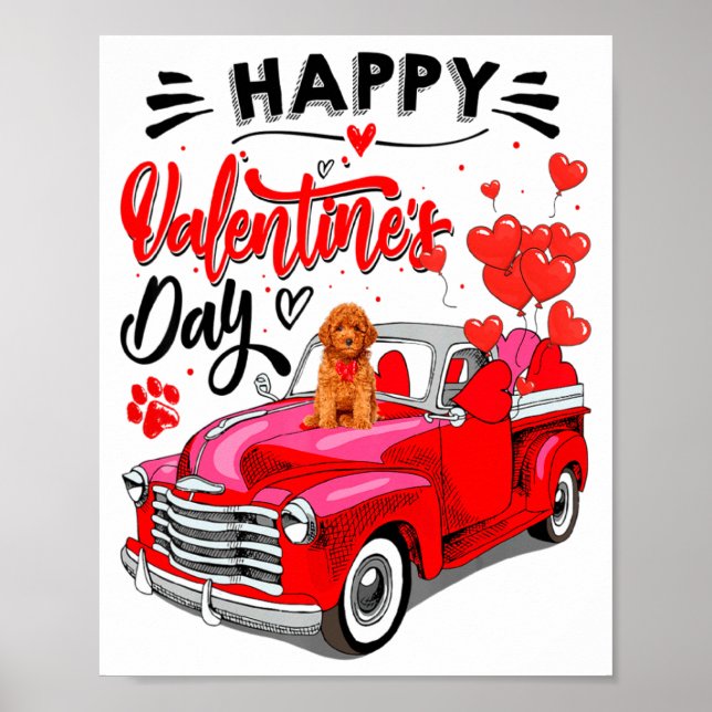 Póster Toy Odle Heart Red Truck Happy Valentine Day Dog  (Frente)