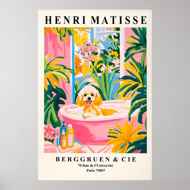 Póster Toy Poodle Art Pink Bathroom Print, Henri Matisse (Frente)