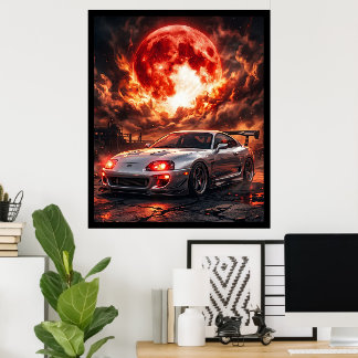 Póster Toyota Supra MK4 Bajo una Luna Carmesí