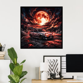 Póster Toyota Trueno AE86 Bajo una Luna Carmesí