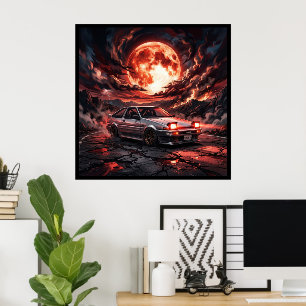 Póster Toyota Trueno AE86 Bajo una Luna Carmesí