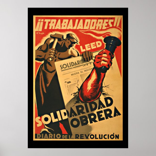 PÓSTER ¡TRABAJADDRES! TRABAJADORES - GUERRA CIVIL ESPAÑOL (Frente)