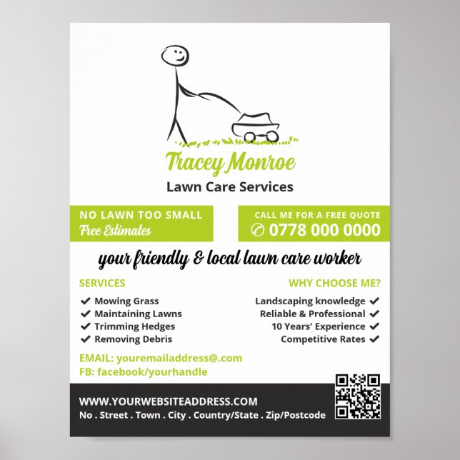 Póster Trabajador de cuidado del jardín, Servicios de ate (Frente)