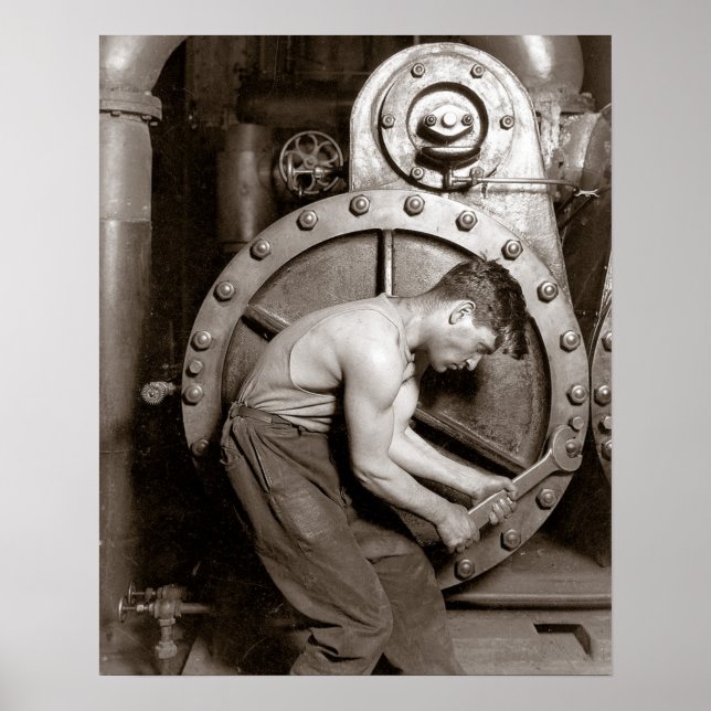 Póster Trabajador de la central eléctrica, 1920. Foto ant (Frente)