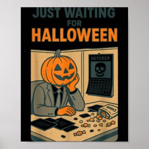 Póster trabajador de oficina con cabeza de calabaza esper