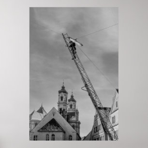 Póster Trabajador europeo de la luz negro y blanco 1968