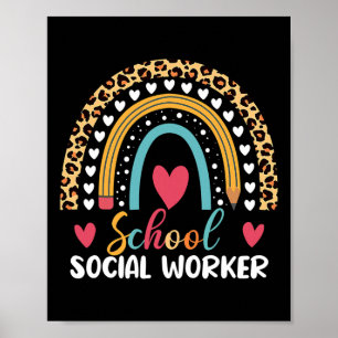 Póster Trabajador social de la escuela Boho Rainbow