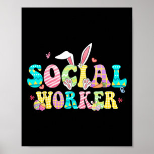 Póster Trabajador Social Escolar Conejo de Pascua Feliz H