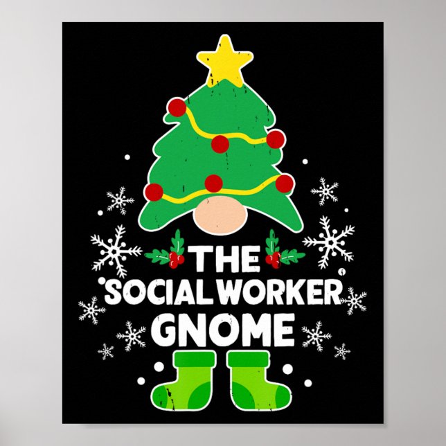 Póster Trabajador social Gnome Xmas Navidades de vacacion (Frente)