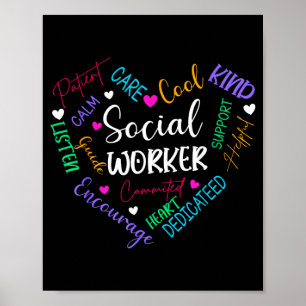 Póster Trabajadora social corazón divertido trabajo socia