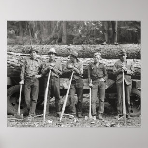 Póster Trabajadores de aserradero de Idaho, 1939. Foto an