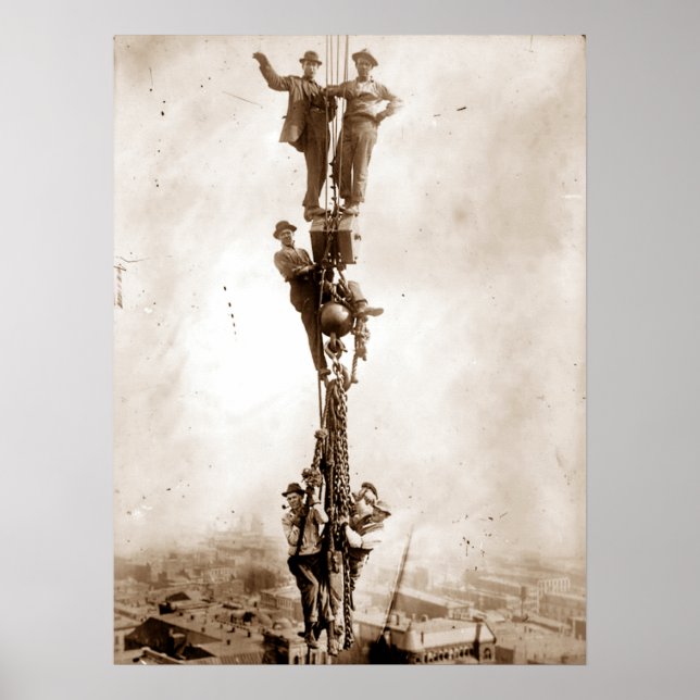 Póster Trabajadores del hierro de construcción bajan (Frente)