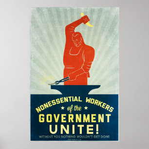 Póster Trabajadores no esenciales del gobierno se unen