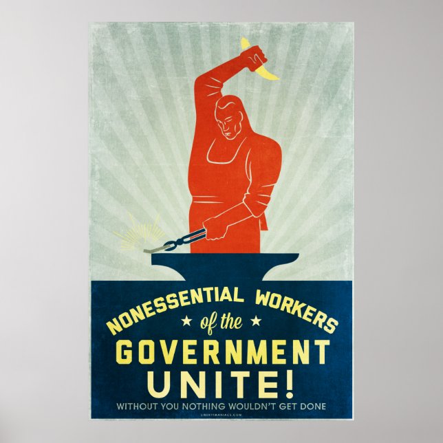 Póster Trabajadores no esenciales del gobierno se unen (Frente)