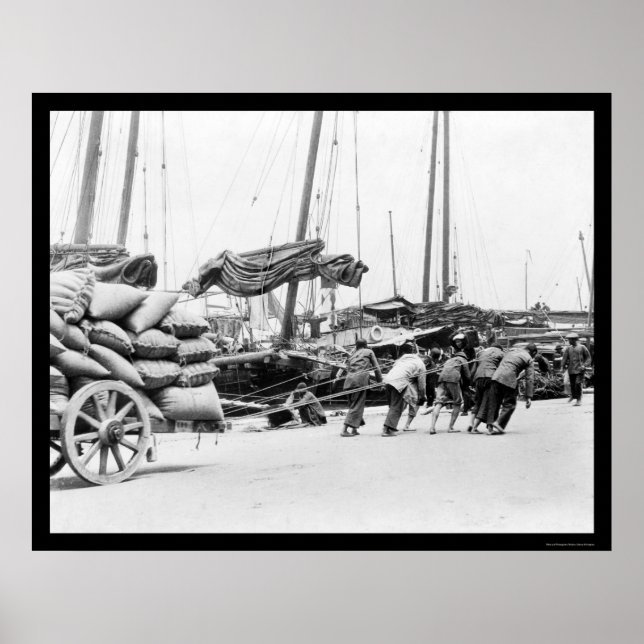 Póster Trabajadores portuarios en Hong Kong 1908 (Frente)
