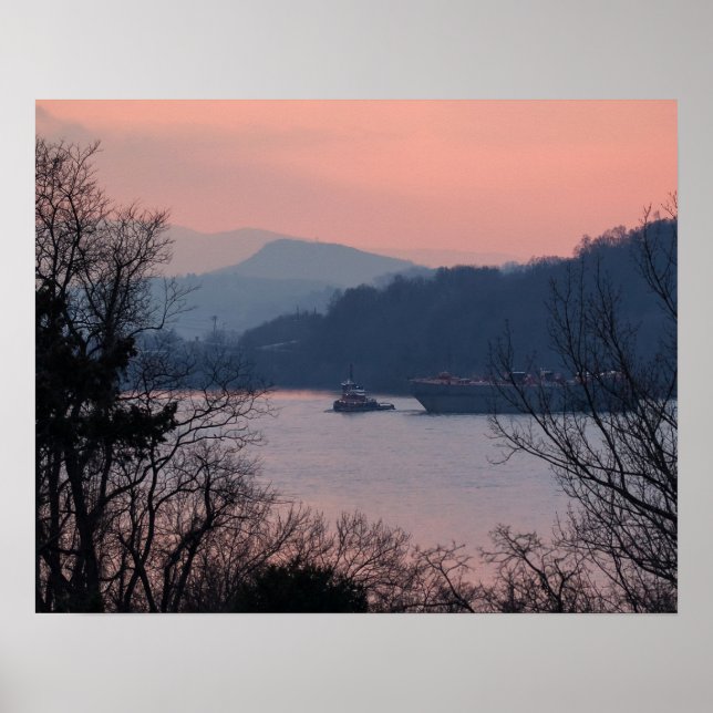 Póster Trabajando en el río al atardecer (Frente)