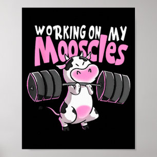 Póster Trabajando mis músculos divertido gimnasio vaca le
