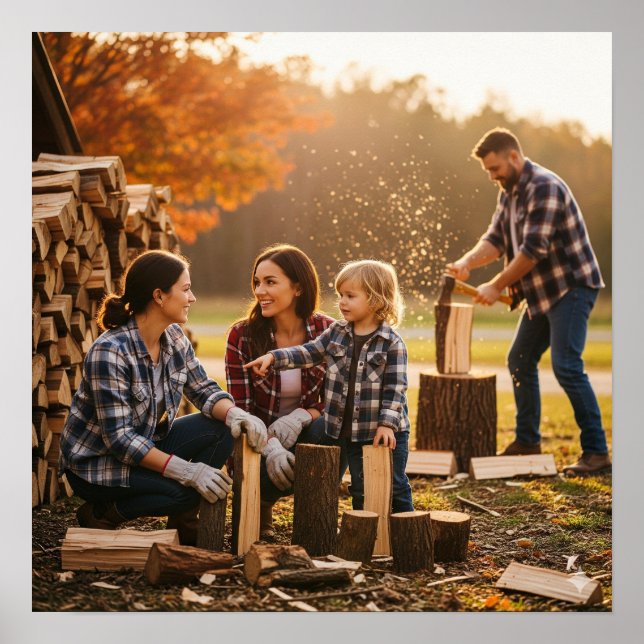 Póster Trabajar juntos para apilar madera (Frente)