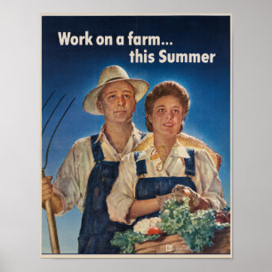 Póster Trabajo de cosecha en un poster agrícola