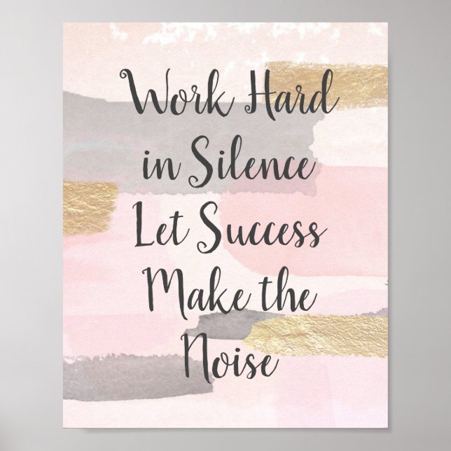 Póster TRABAJO DURO EN SILENCIO - Cita Oro Rosa (Frente)