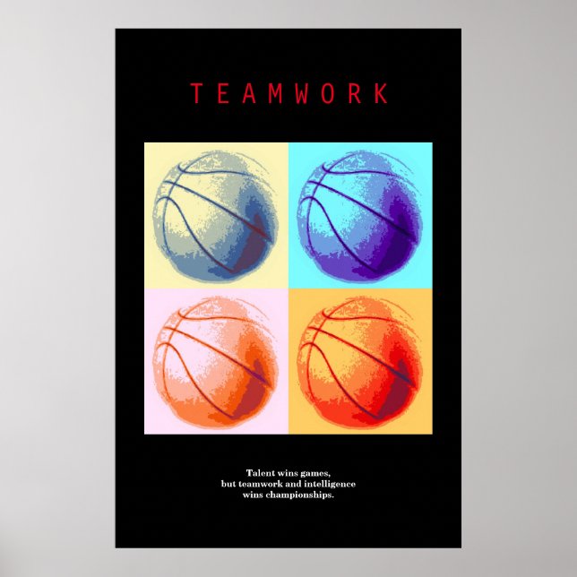 Póster Trabajo en equipo Baloncesto Deporte Motivador Pop (Frente)