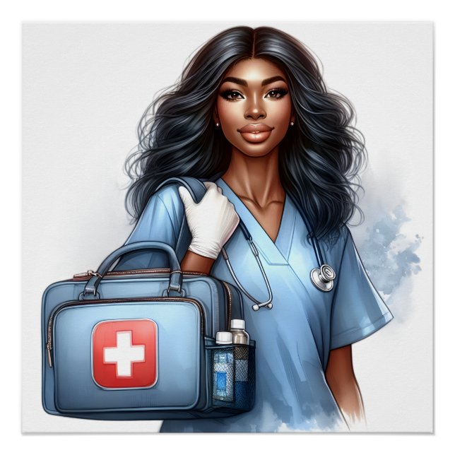 Póster Trabajo negro Médico afroamericano enfermera Sista (Anverso)