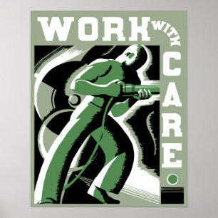 Póster Trabajo retro del art déco del vector con cuidado