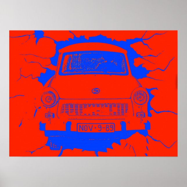 Póster Trabant Car y Red/Blue Berlin Wall (Frente)