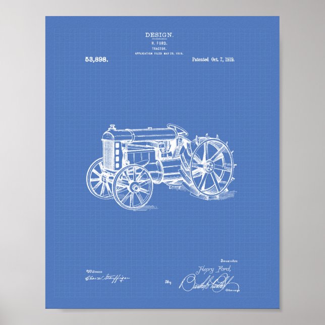 Póster Tractor 1919 Patent Art Blueprint (Frente)