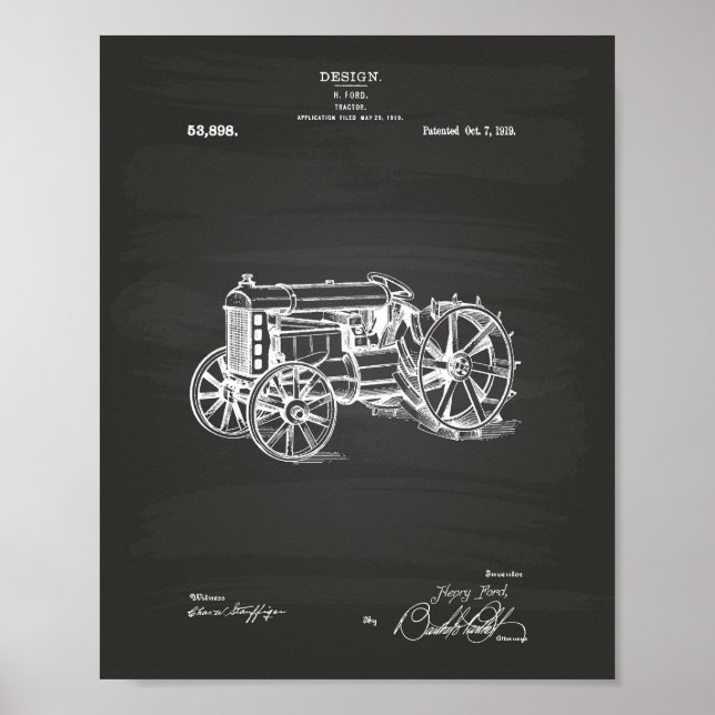 Póster Tractor 1919 Patent Art Chalkboard (Frente)