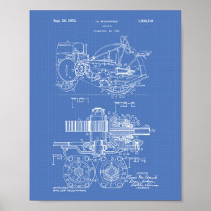 Póster Tractor 1932 Patent Art Blueprint