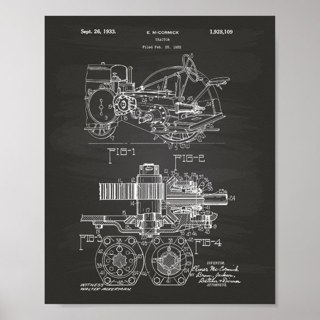 Póster Tractor 1932 Patent Art Chalkboard (Frente)