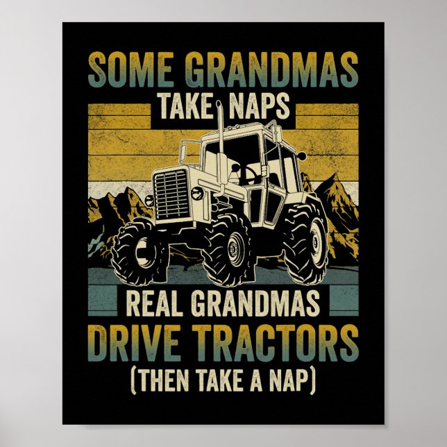 Póster Tractor Abuela Farm Regalos Real Grandmas Drive Tr (Frente)