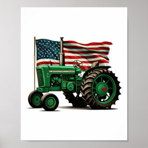Póster Tractor agrícola bandera de EE. UU. Tractor americ