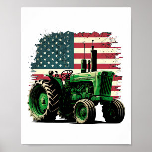 Póster Tractor agrícola tractor bandera de EE. UU. Tracto