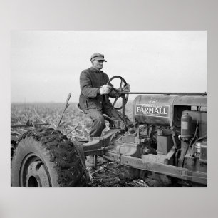 Póster Tractor de conducción de granjeros, 1937. Foto de