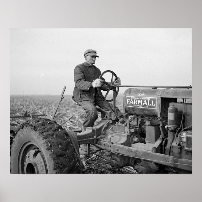 Póster Tractor de conducción de granjeros, 1937. Foto de  (Frente)
